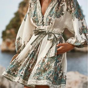 Zimmermann dress beautiful cream and teal w/pockets.